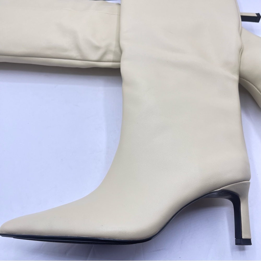 Zara Women’s Size 38 Cream/Beige Heeled Tall Boots Date Work